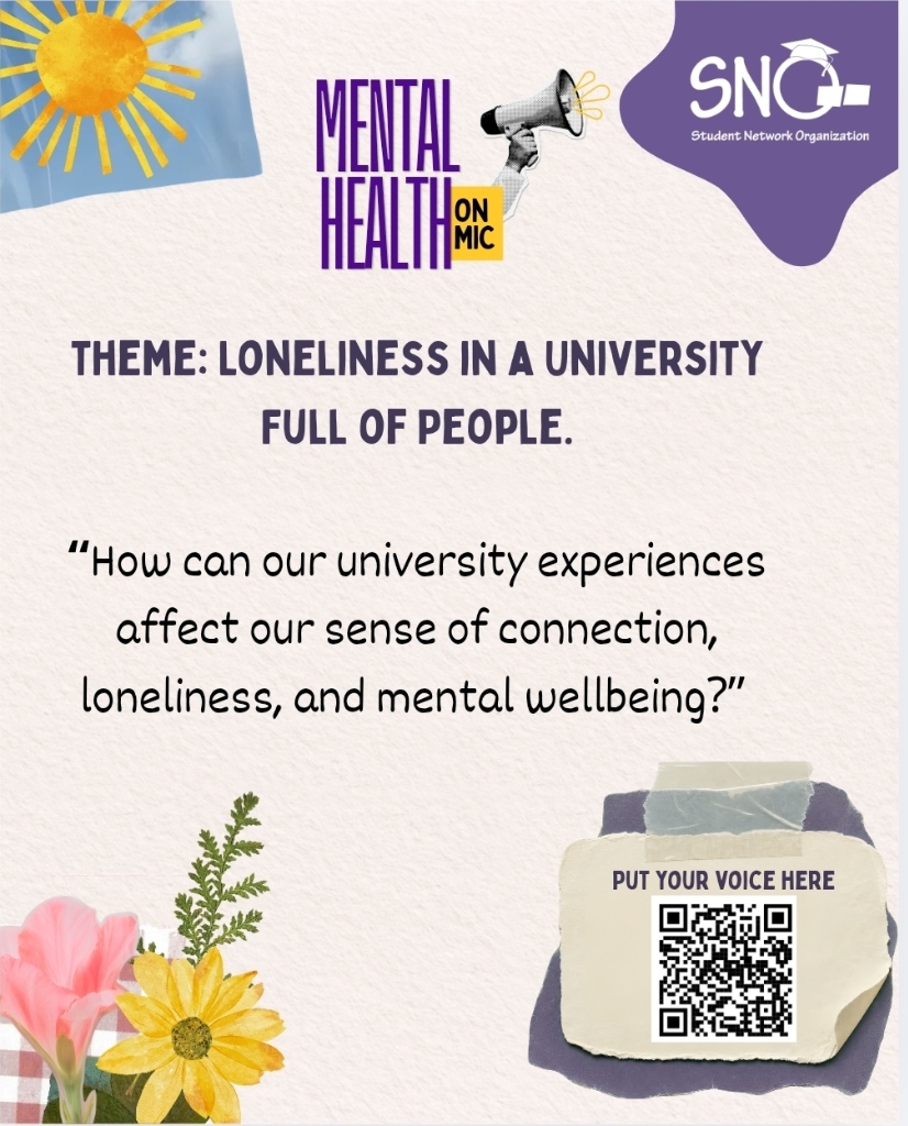 Edition 1 official poster: Theme: Loneliness in a university full of people with QR code